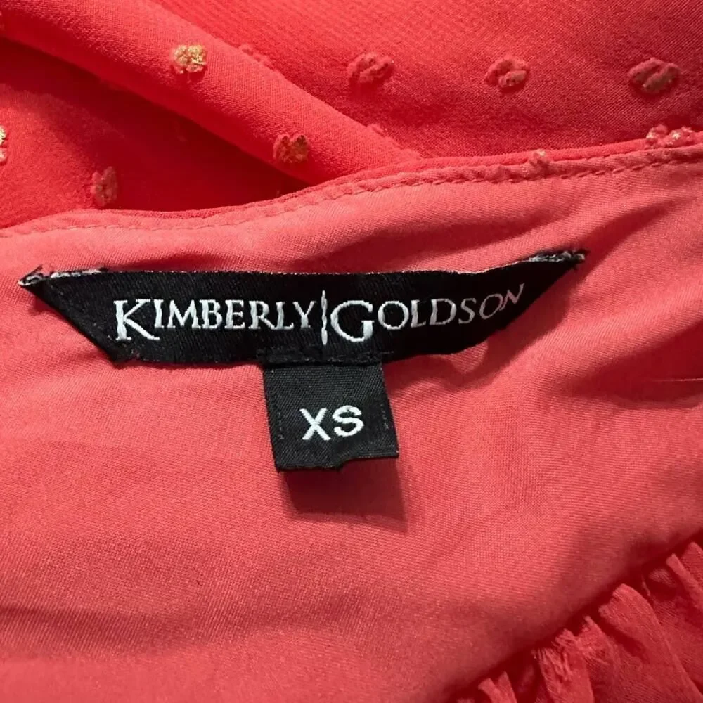 Kimberly Goldson Lesli Clip Dot Long Sleeve Maxi Dress Women's XS Coral NWOT